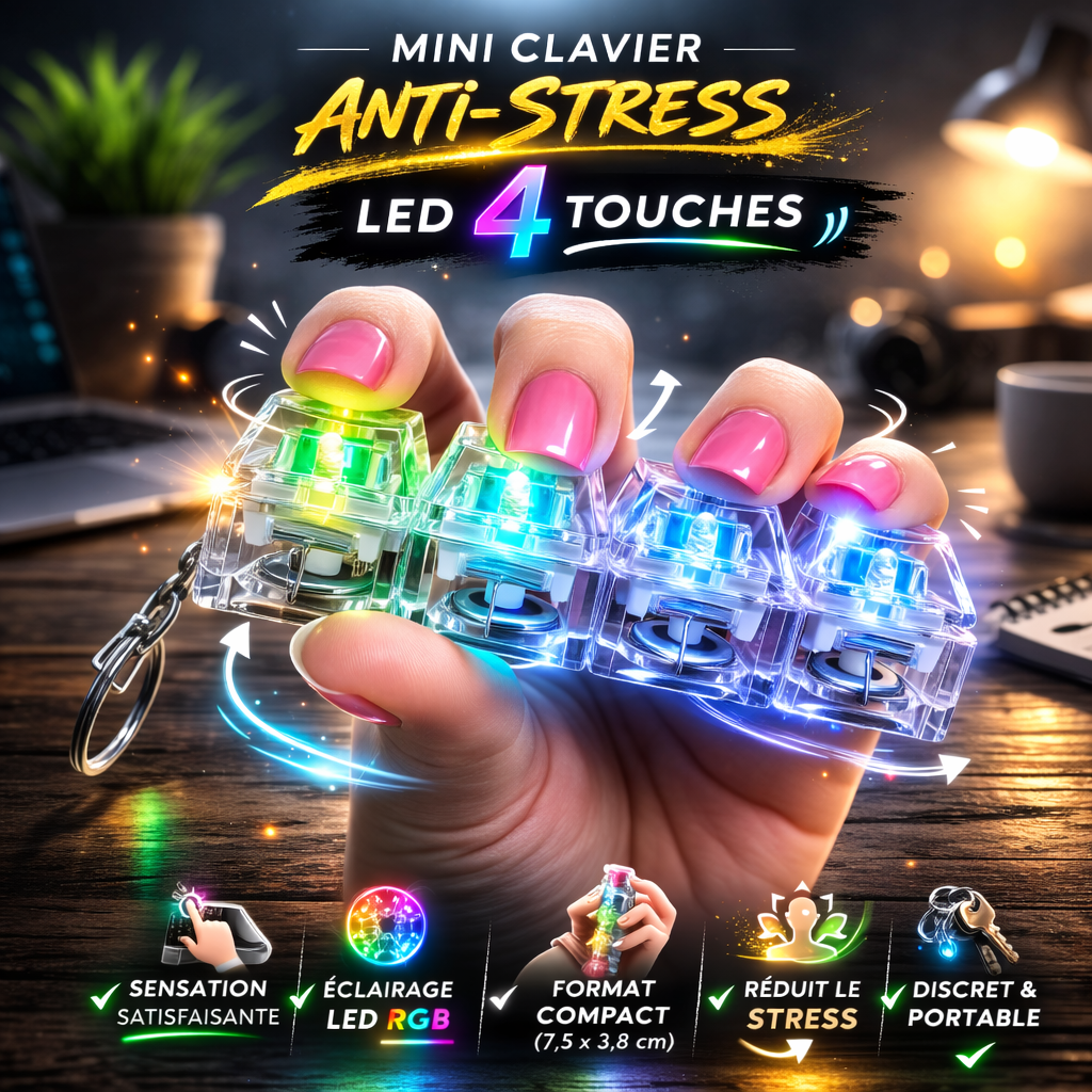 Gadget Anti-Stress Lumineux LED (4 touches) – Fidget Porte-clés Relaxant